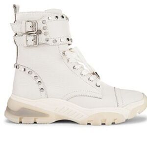 NWOB Revolve Sam Edelman White Leather Studded Moto/Combat Boot -- 7‎
